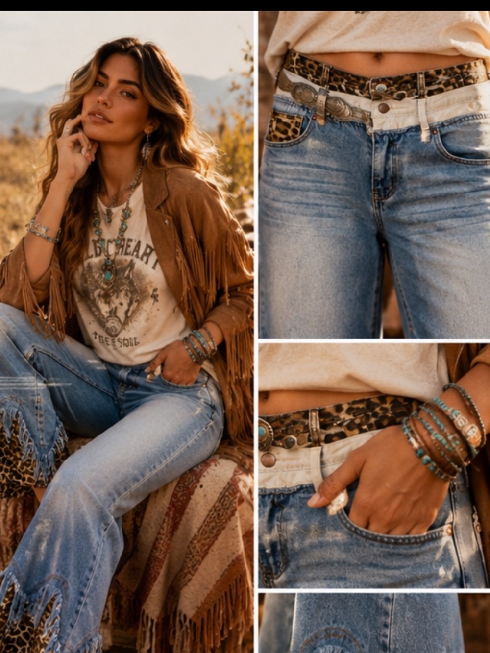 🆕 Oli & Hali Washed Denim Double Waist Jeans Leopard trim Wide-Leg 
NWOT - Picture 2 of 14